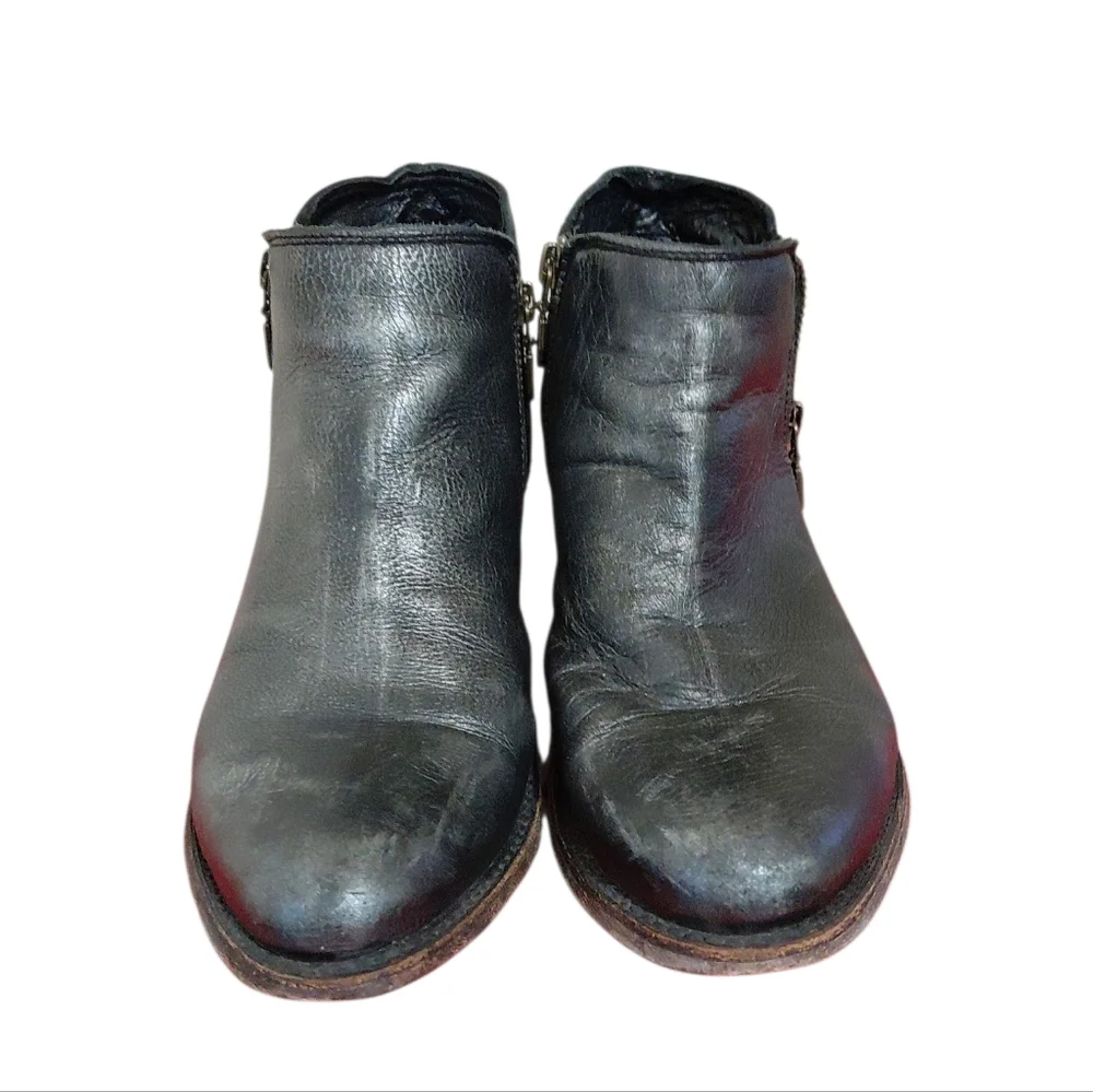 LIBERTY Metallic Black Distressed Leather Ankle Boots 